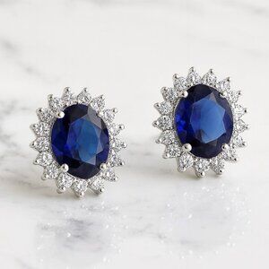 “Adriana” Blue Sapphire Vintage Style Earrings